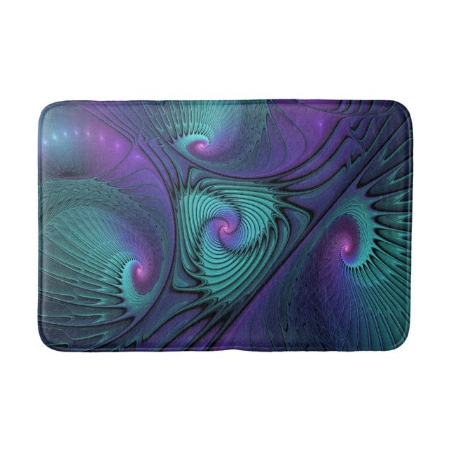 Lila möter turkos modern abstrakt Fractal Art Badrumsmatta (Framsidan)