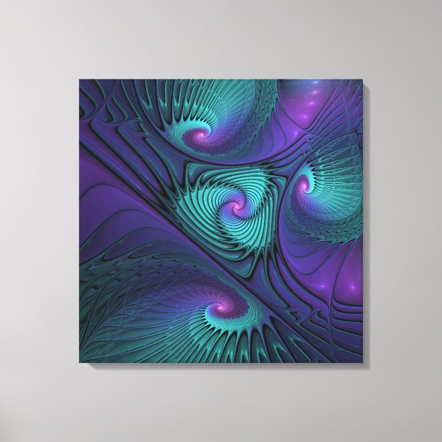 Lila möter turkos modern abstrakt Fractal Art Canvastryck (Framsida)