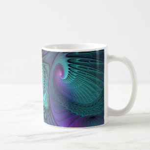 Lila möter turkos modern abstrakt Fractal Art Kaffemugg