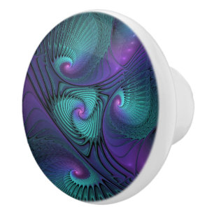 Lila möter turkos modern abstrakt Fractal Art Knopp