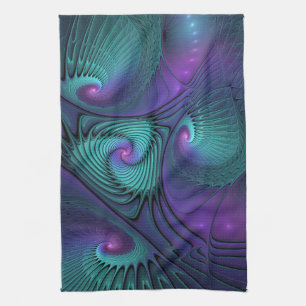 Lila möter turkos modern abstrakt Fractal Art Kökshandduk