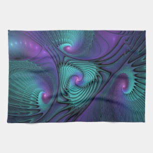 Lila möter turkos modern abstrakt Fractal Art Kökshandduk