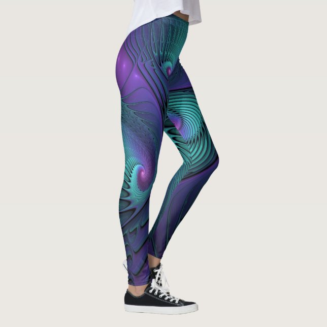 Lila möter turkos modern abstrakt Fractal Art Leggings (Höger)