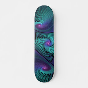Lila möter turkos modern abstrakt Fractal Art Mini Skateboard Bräda 18,5 Cm