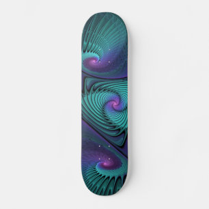 Lila möter turkos modern abstrakt Fractal Art Mini Skateboard Bräda 18,5 Cm