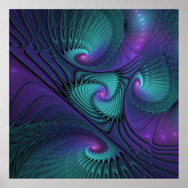 Lila möter turkos modern abstrakt Fractal Art Poster