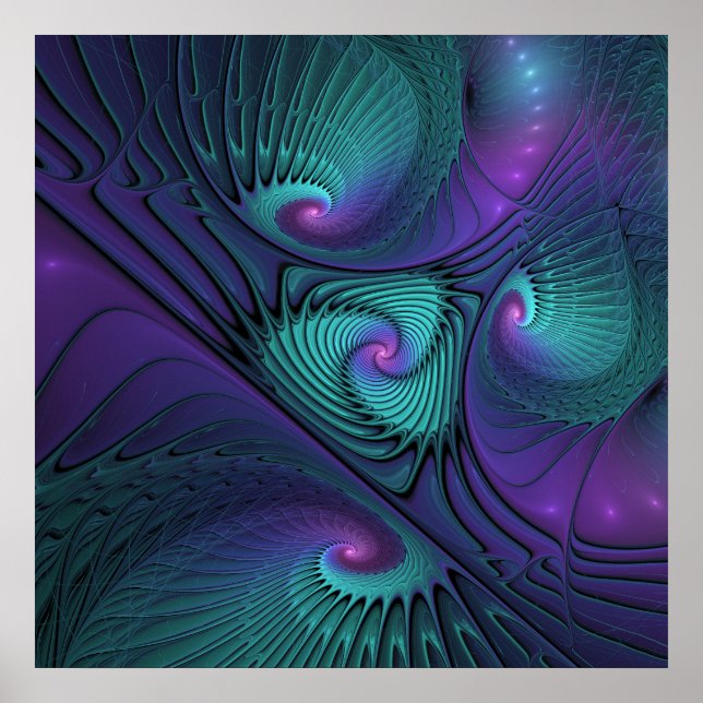 Lila möter turkos modern abstrakt Fractal Art Poster (Framsidan)