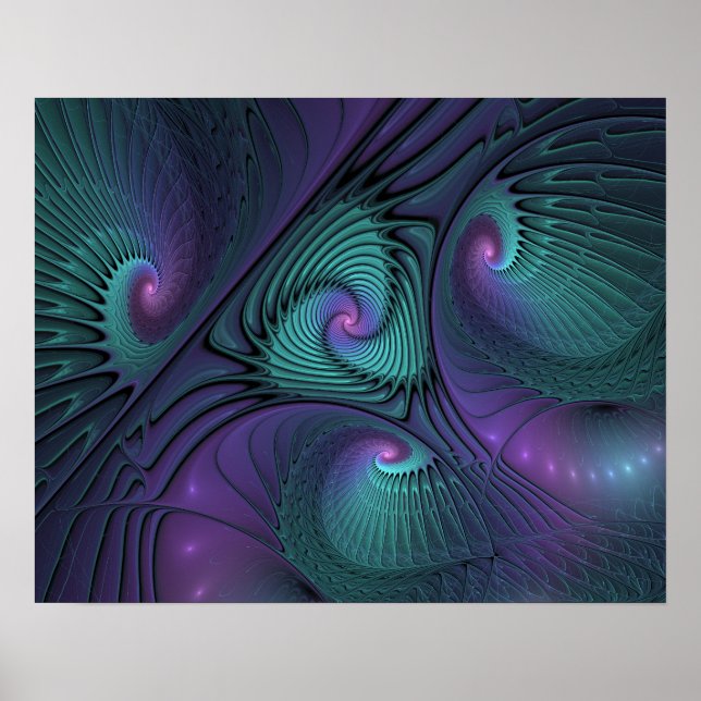 Lila möter turkos modern abstrakt Fractal Art Poster (Framsidan)