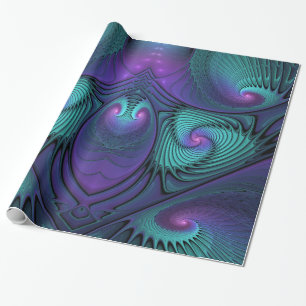 Lila möter turkos modern abstrakt Fractal Art Presentpapper