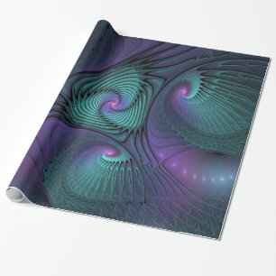 Lila möter turkos modern abstrakt Fractal Art Presentpapper