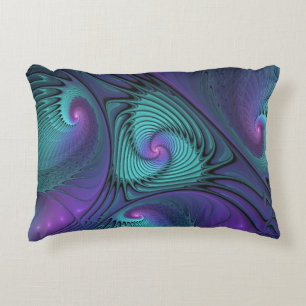 Lila möter turkos modern abstrakt Fractal Art Prydnadskudde