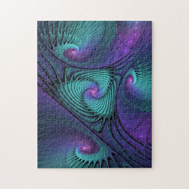 Lila möter turkos modern abstrakt Fractal Art Pussel (Vertikal)