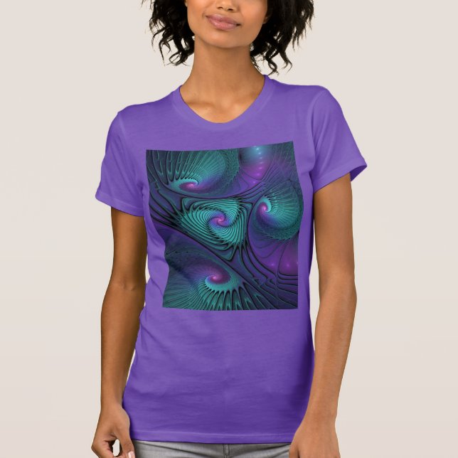 Lila möter turkos modern abstrakt Fractal Art T Shirt (Framsida)