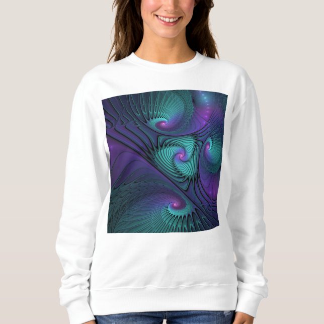 Lila möter turkos modern abstrakt Fractal Art T Shirt (Framsida)