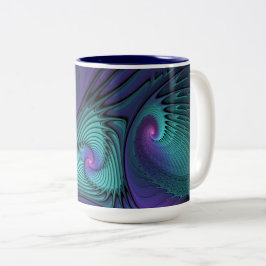 Lila möter turkos modern abstrakt Fractal Art Två-Tonad Mugg