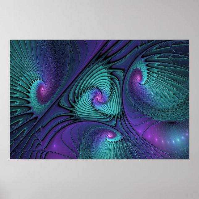 Lila möter Turkos modern abstrakt fraktalkonst Poster (Framsidan)