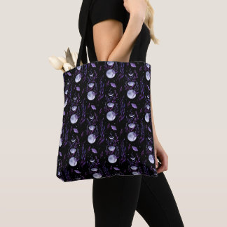 Lila Moth and Måne Phases Tote Tygkasse