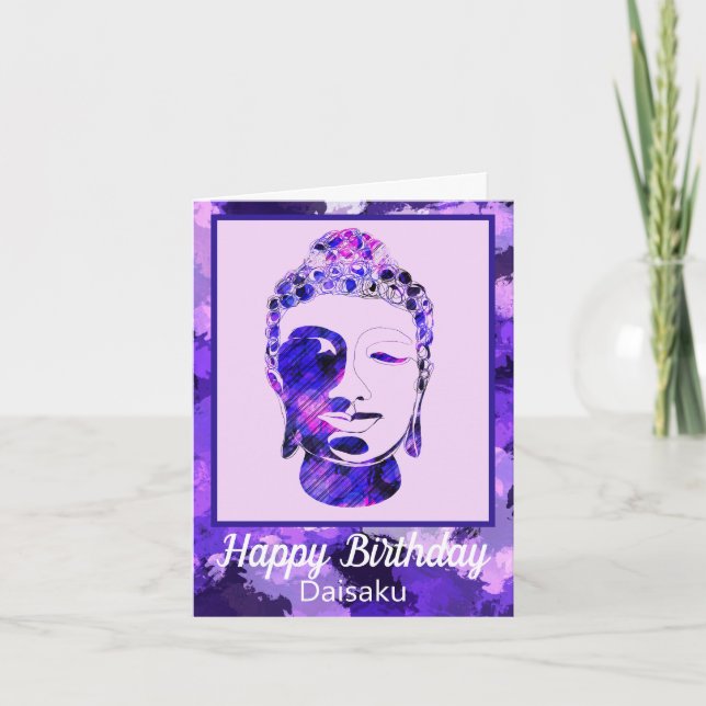 Lila Motivational Buddha Head Birthday Card Kort (Framsida)
