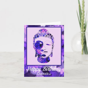Lila Motivational Buddha Head Birthday Card Kort
