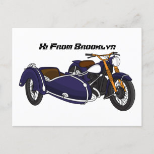 Lila motorcykelillustration med sidovagn vykort