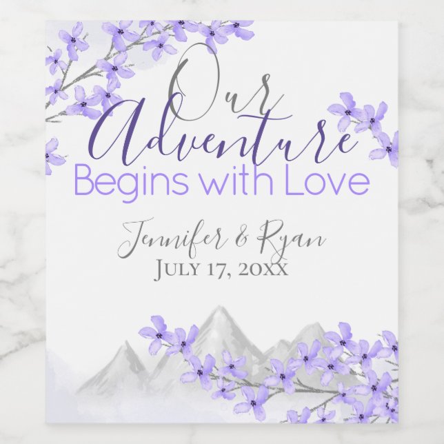 Lila Mountain Lilac Blommigt Watercolor Vinflaska Etikett (Singel etikett)