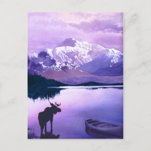 "Lila Mountain Majesty" Moose Watercolor Vykort