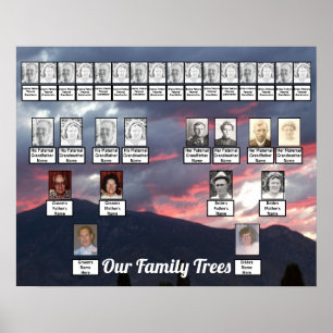 Lila Mountain Sunset Photo United Family Träd Poster