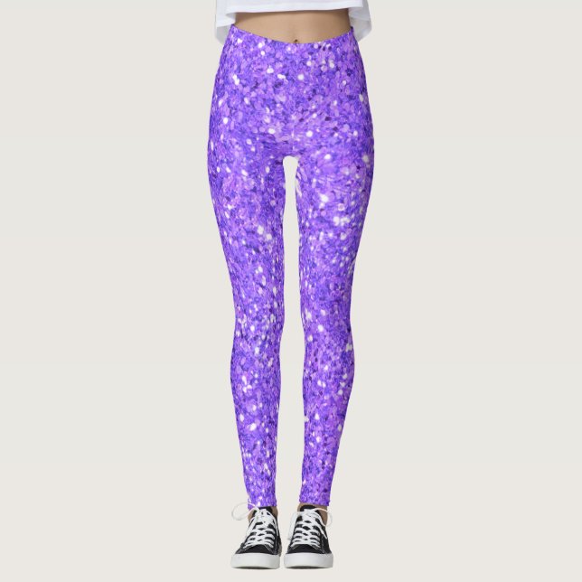 Lila mousserande baljväxter från glitter mönster leggings (Framsida)