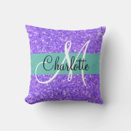Lila mousserande glitter monogrammet kudde