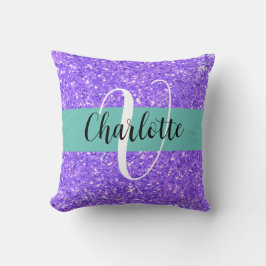 Lila mousserande glitter monogrammet kudde