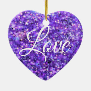 Lila mousserande hjärta, valentin kärlek glitter julgransprydnad keramik