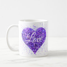Lila mousserande hjärta, valentin kärlek glitter kaffemugg