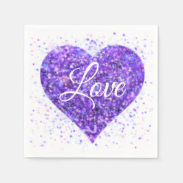 Lila mousserande hjärta, valentin kärlek glitter pappersservett