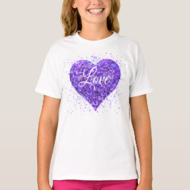 Lila mousserande hjärta, valentin kärlek glitter t shirt