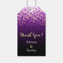 Lila mousserande ljus bröllop Tack Presentetikett