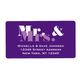 Lila Mr. och Mrs. adressetiketter för bröllop-post Fraktsedel