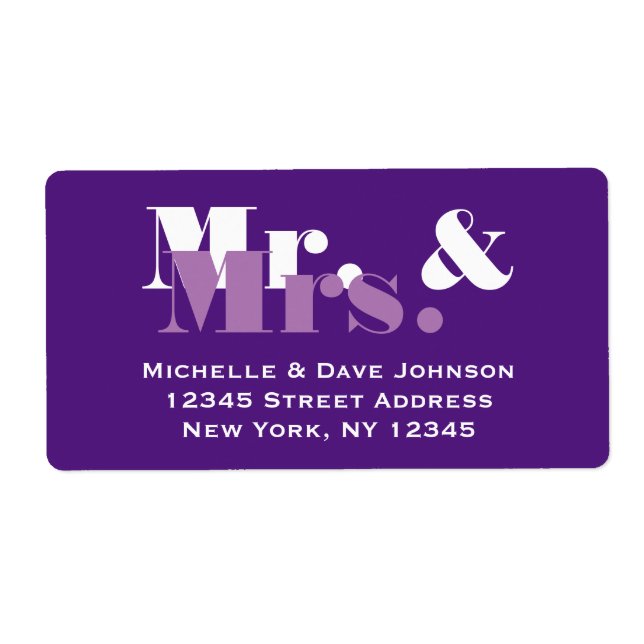 Lila Mr. och Mrs. adressetiketter för bröllop-post Fraktsedel (Framsidan)