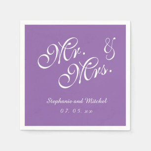 Lila Mr. och Mrs.   Bröllop Pappra Napkins Pappersservett