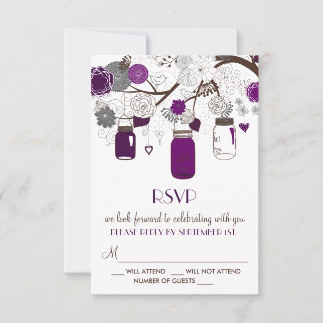 Lila Murkglas och Blommor Bröllop RSVP-kort OSA Kort (Framsida)