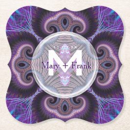 Lila Mushroom Mandala Fractaler Monogram Underlägg Papper