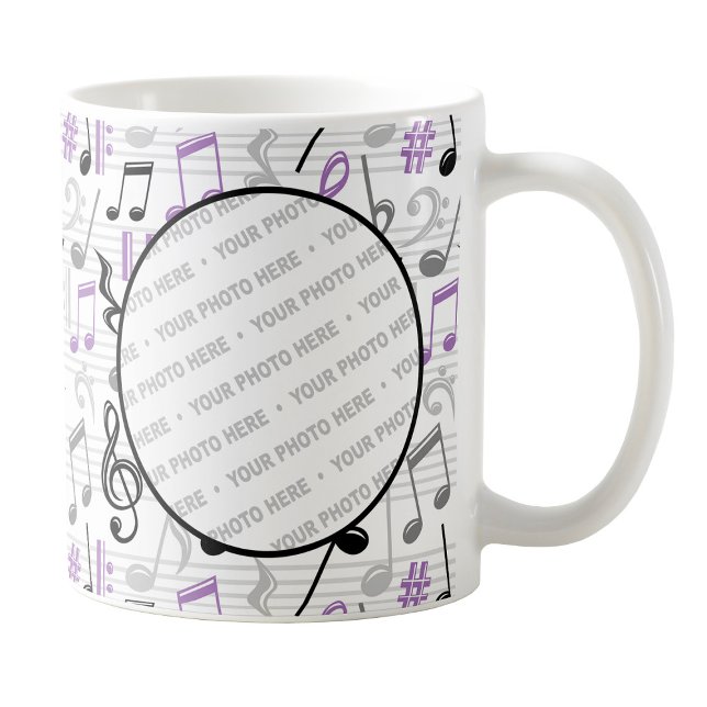 Lila Music Mönster Photo Mugg (Purple Music Pattern Photo Mug at Amy's Coffee Mugs on Zazzle. )