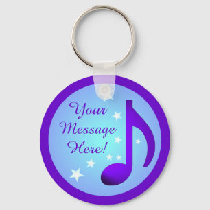 Lila Music Note Blue Circle Stars, Anpassade Nyckelring
