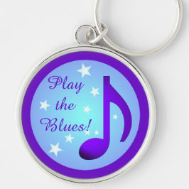 Lila Music Note Blue Circle Stars Spela upp blåsor Rund Silverfärgad Nyckelring