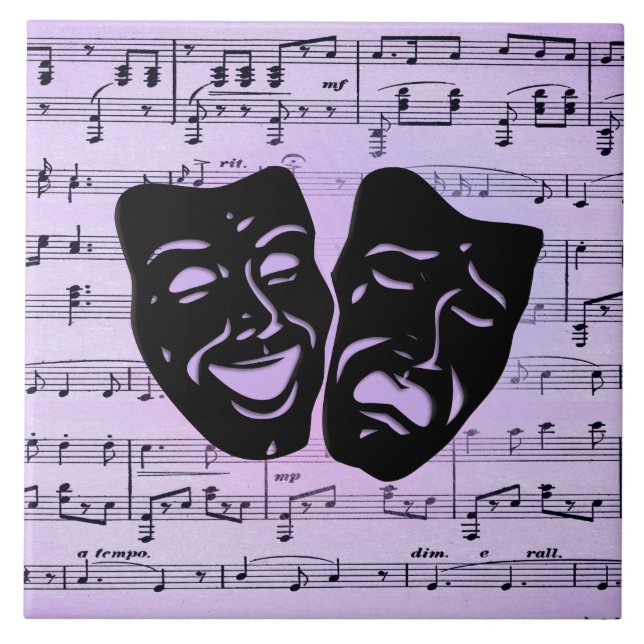 Lila Music och teatermasker Kakelplatta (Framsidan)