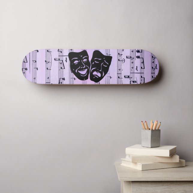 Lila Music och teatermasker Mini Skateboard Bräda 18,5 Cm (Väggkonst (Horz))
