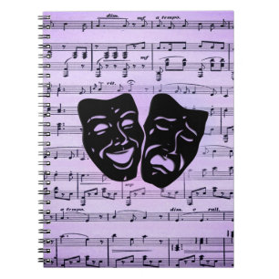 Lila Music och Theater Mask Hand Fläkt Anteckningsbok