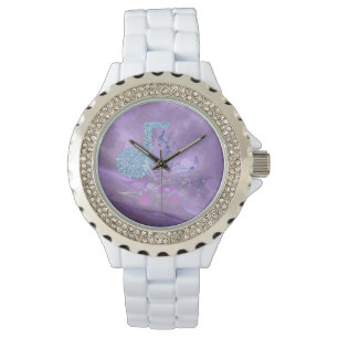 Lila Musik noter Abstrakt Rhinestone White Watch Armbandsur