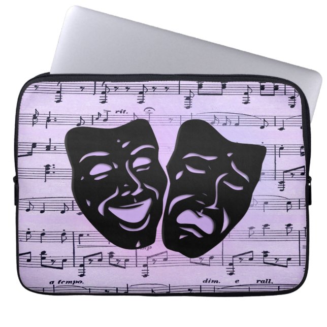 Lila musik- och teatermasker laptop fodral (Framsidan)