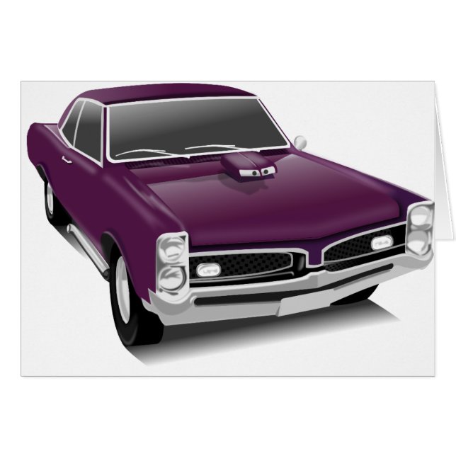 Lila muskelbil hälsningskort (Framsidan Horizontal)