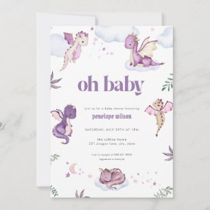 Lila Mythical Dragon Baby Shower-inbjudan Inbjudningar